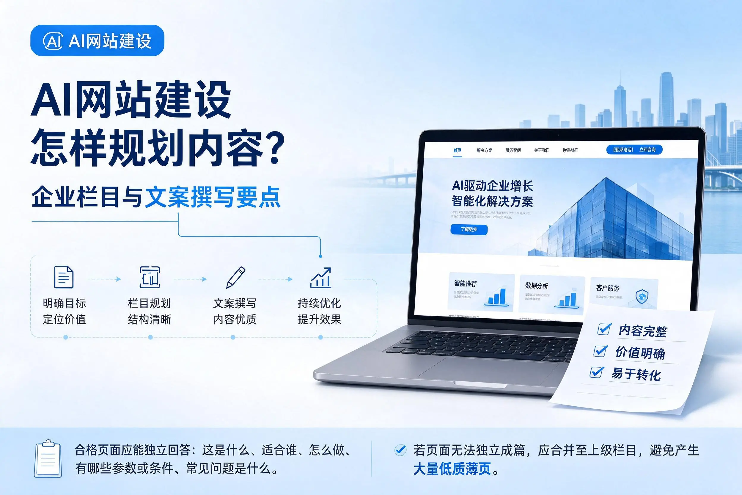 AI网站建设怎样规划内容？贵港企业栏目与文案撰写要点