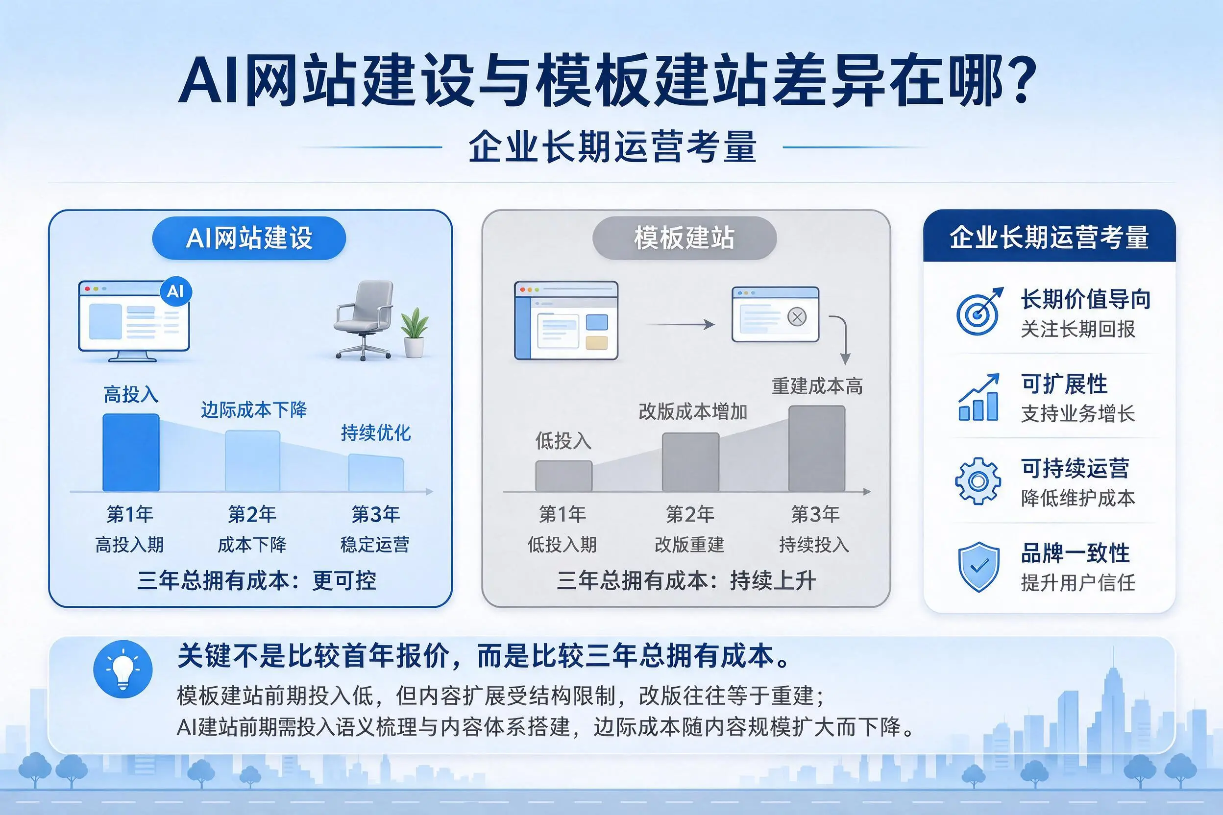 AI网站建设与模板建站差异在哪?贵港企业长期运营考量